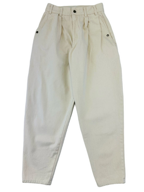 Vintage 80s cream muslin denim pleat front 80s barrel leg jeans Small Retro